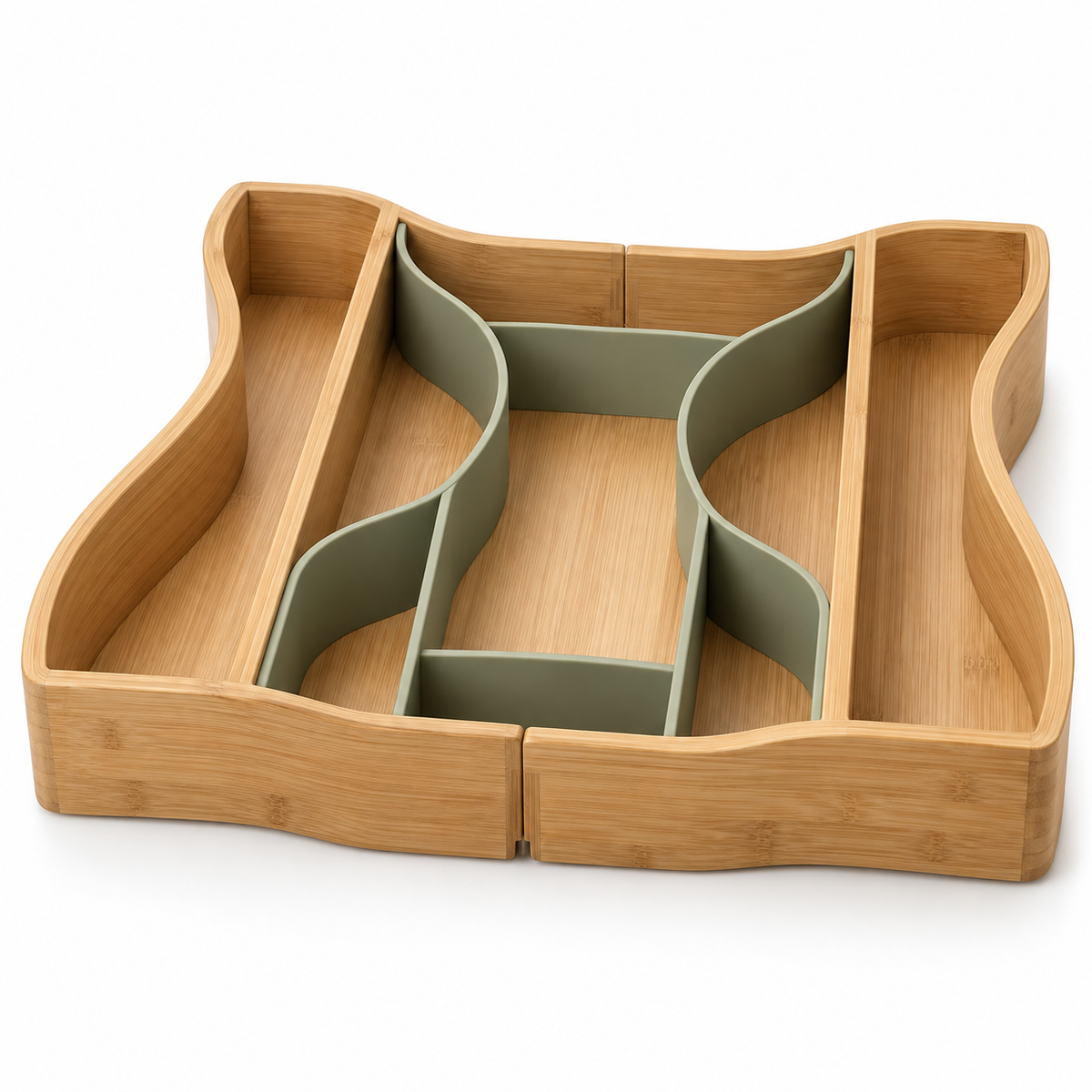 Ripple-Wing Adjustable Bamboo Drawer Organizer