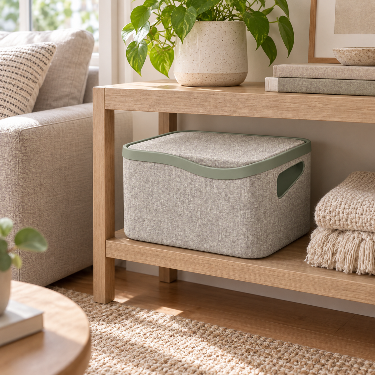 Arc-Lid Modular Fabric Storage Bin with Removable Lid