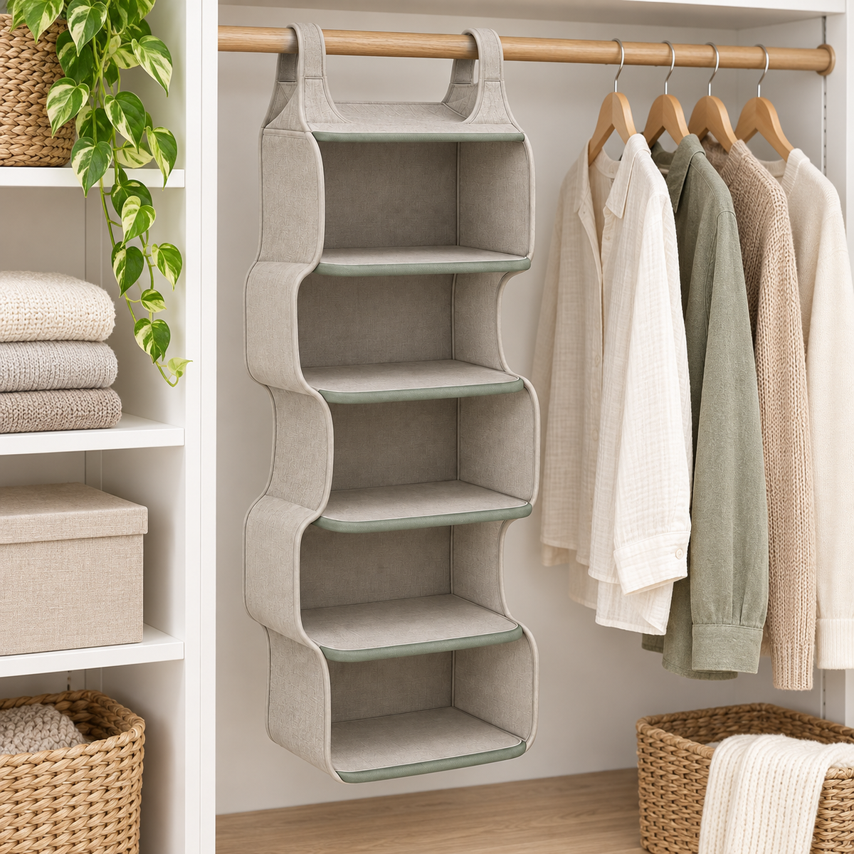 Cascade Fold Hanging Closet Organizer with Five Shelves
