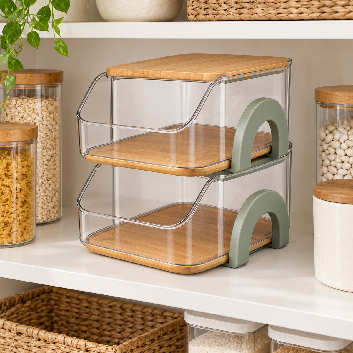 Bridge-Lock Stackable Pantry Bin Set of 2
