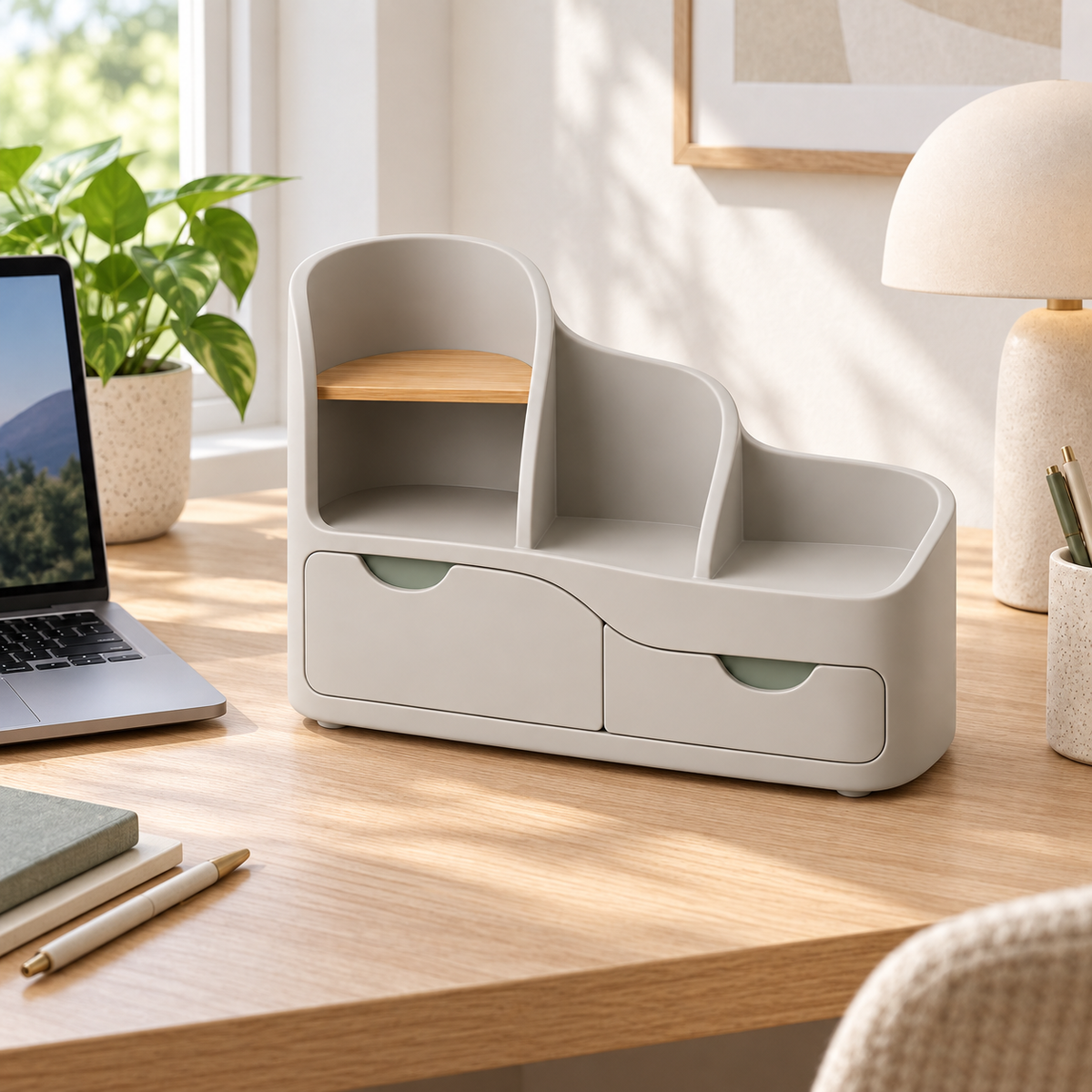 Wavefold Desktop Organizer with Two Drawers