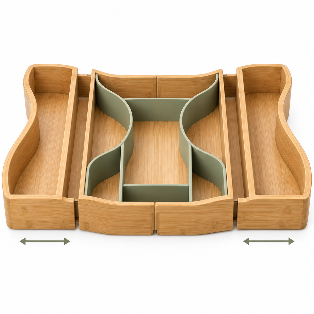 Ripple-Wing Adjustable Bamboo Drawer Organizer