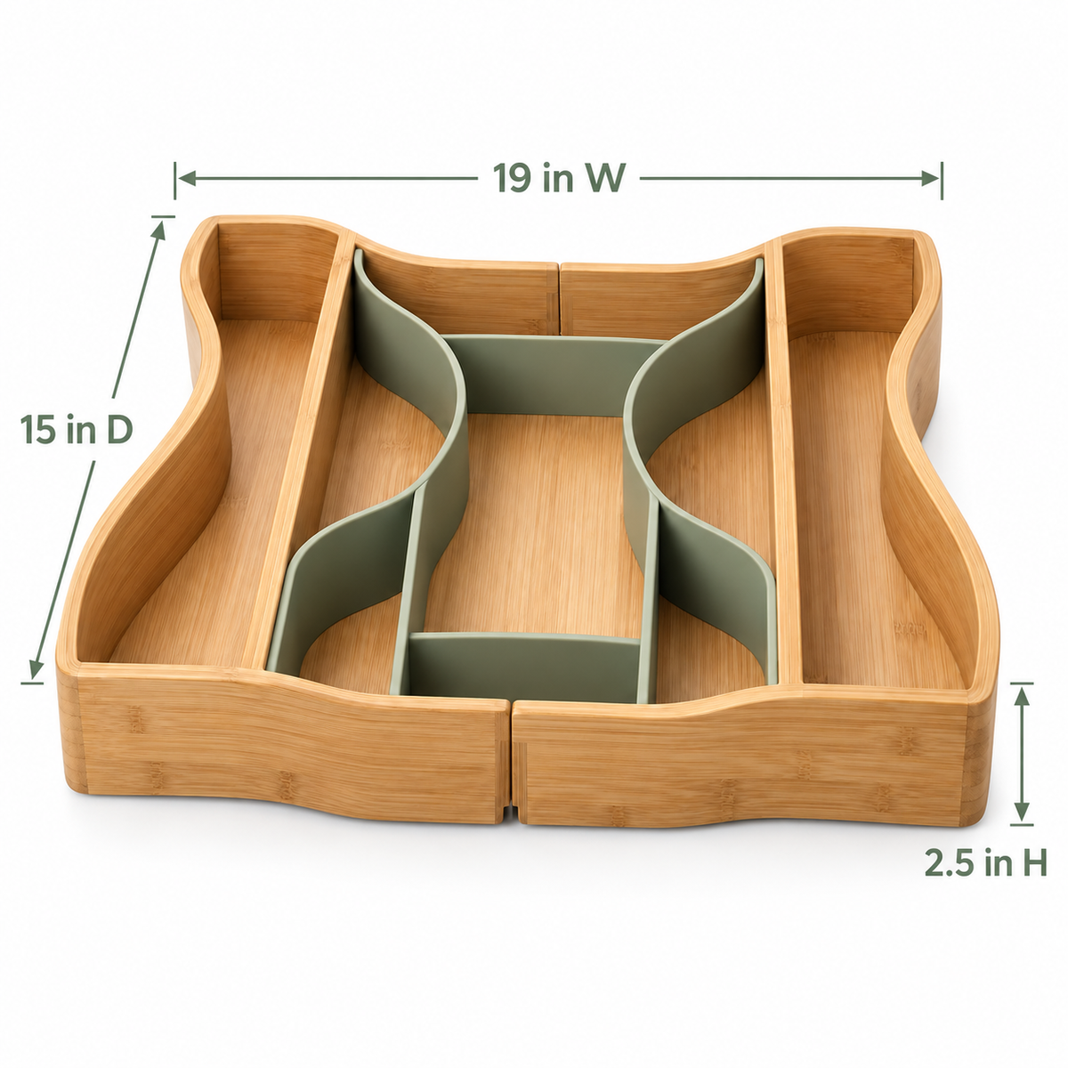 Ripple-Wing Adjustable Bamboo Drawer Organizer