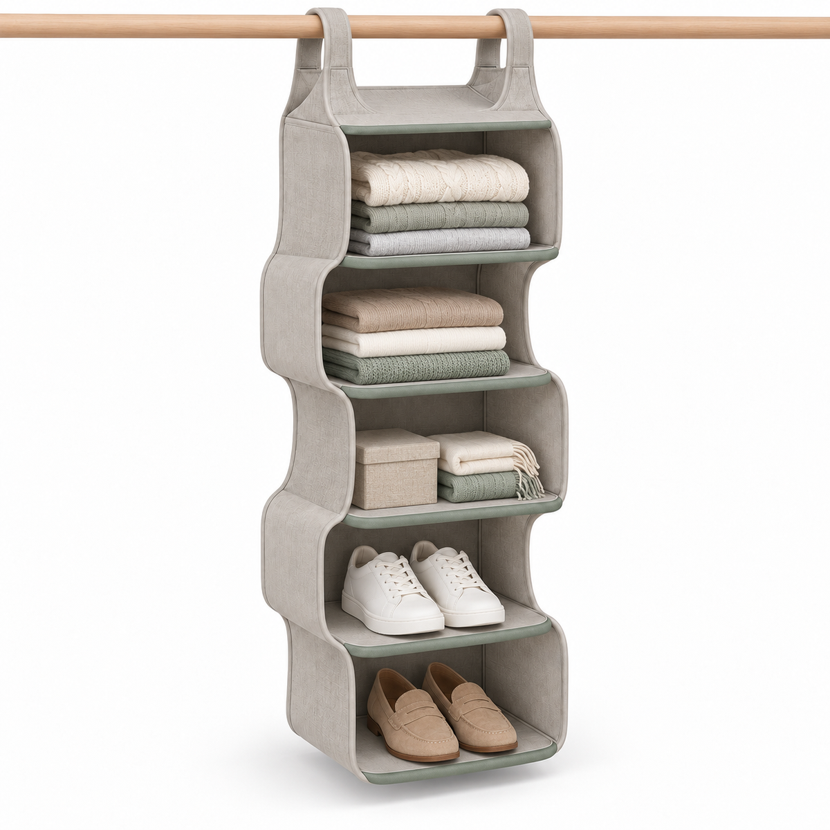 Cascade Fold Hanging Closet Organizer with Five Shelves
