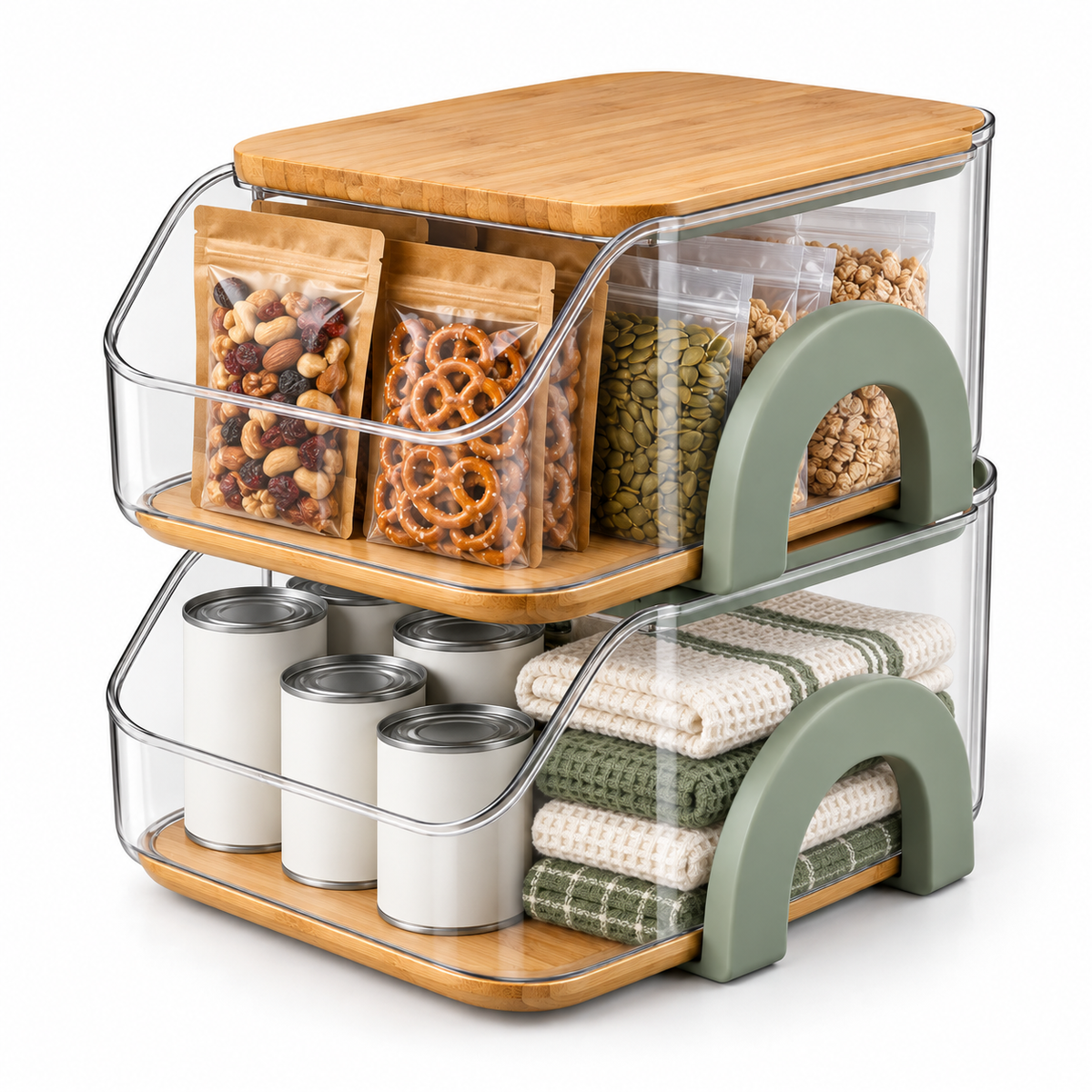 Bridge-Lock Stackable Pantry Bin Set of 2